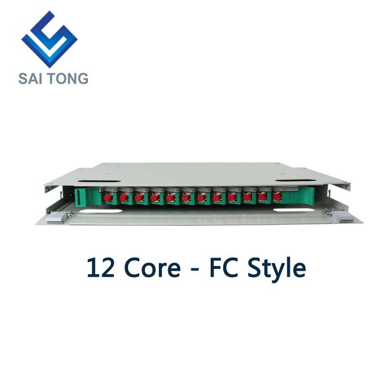 SaiTong FTTH 19 Inch Rack Mount 12 Port Cabinet SC/FC ODF 1 U 12 core Optical fiber Distribution Frame Optional Full Load