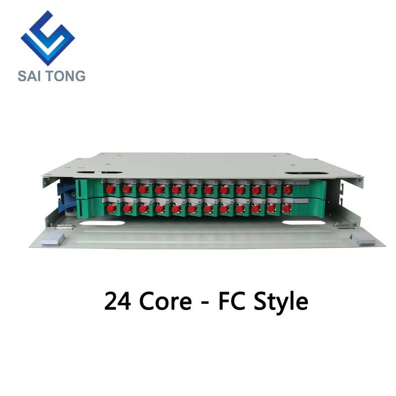 SaiTong FTTH 19 Inch Rack Mounting 24 Port Cabinet SC/FC ODF 2 U 24 core Optical fiber Distribution Frame Optional Full Load