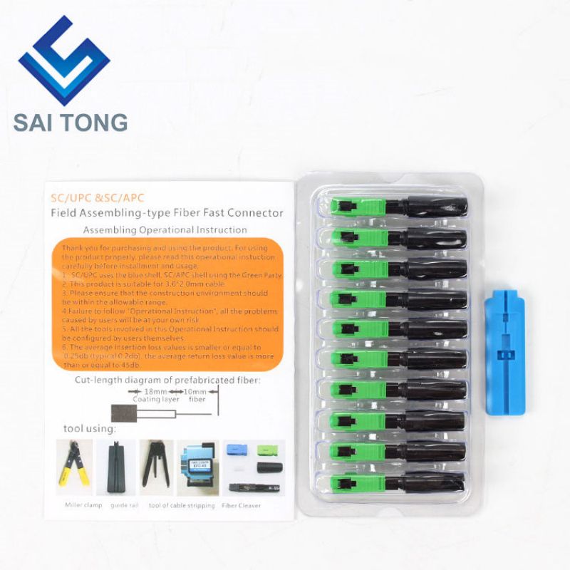 SC APC UPC single mode green blue field assembly optical fast connector fiber optic quick connector for ftth drop cable