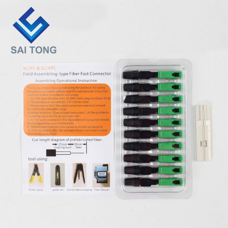 SC APC single mode green blue field assembly optical fast connector fiber optic quick connector for ftth drop cable